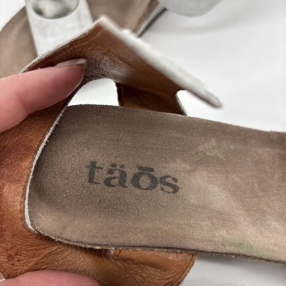 Taos Carousel 3209 Gray Leather Wedge Sandals Ankle Strap Size EU 38/7-7.5 US - Picture 2 of 10